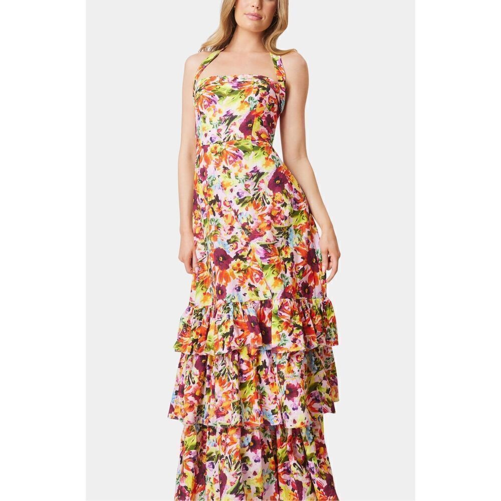 ELLIATT Elira Floral halter neck Maxi Dress Wedding Guest Cocktail size S NWT - Picture 2 of 8